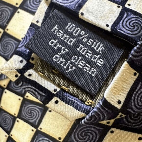 Salvatore Pellegrino Men's Diamond Spiral Silk Neck Tie Black Cream - Picture 6 of 8